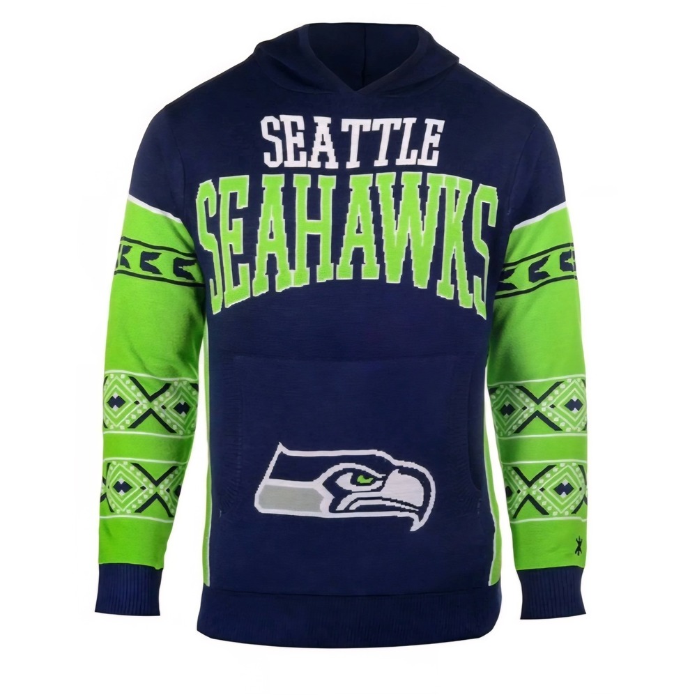 NFL Seattle Seahawks‎ Ugly Christmas Sweater Hoodie Knit Mens XL Navy Green